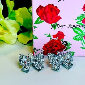 Betsey Johnson silver bow earrings